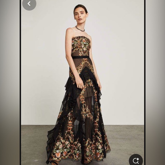 ✨STUNNING✨Tiered ruffled embroidered BCBG MAX AZARIA GOWN DRESS - Picture 2 of 13